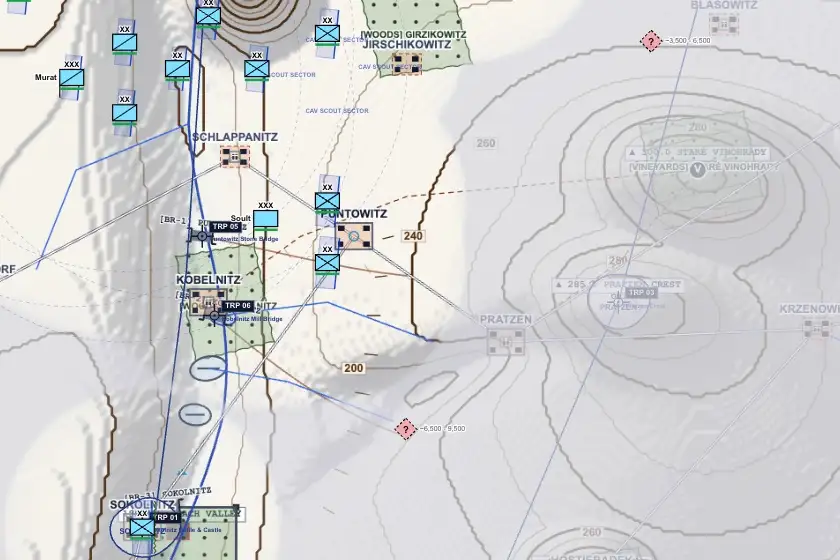 Box-selecting two divisions and dragging out a battle line facing the Pratzen